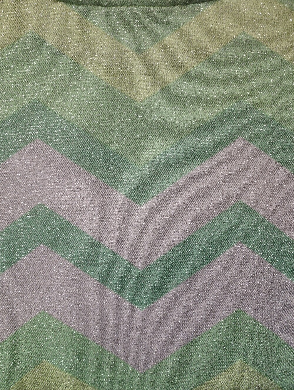 Susan Graver XL QVC Lurex Lightweight Stretch Knit Sweater Chevron Green Jade - Picture 2 of 9